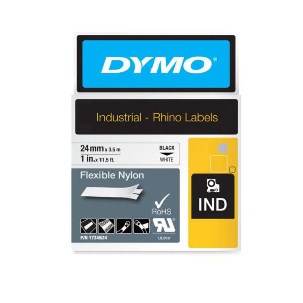 Picture of 24MM DYMO RHINO 1734524 BLACK ON WHITE NYLON